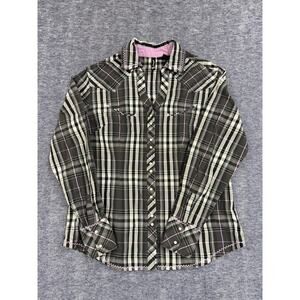 RU Cowgirl Black Plaid Pearl Snap Long Sleeve Western Rodeo Shirt Women’s Size L